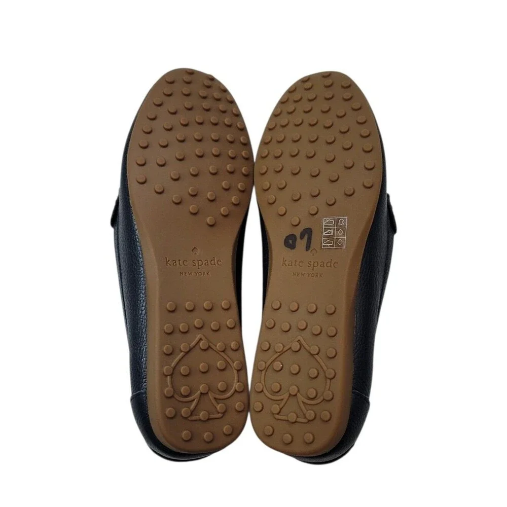 NEW Kate Spade Carmen Driving Loafer with Gold Logo in Pebbled Navy Blue Size 6